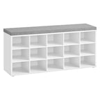 Sharkjm 41.3 in 15-Cubby Shoe Storage Bench with Removable Cushion, White and Gray - product image 1