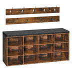 Sharkjm 39.4 in 12-Cubby Shoe Storage Bench with Wall-Mounted Coat Hooks, Rustic Brown - product image 1