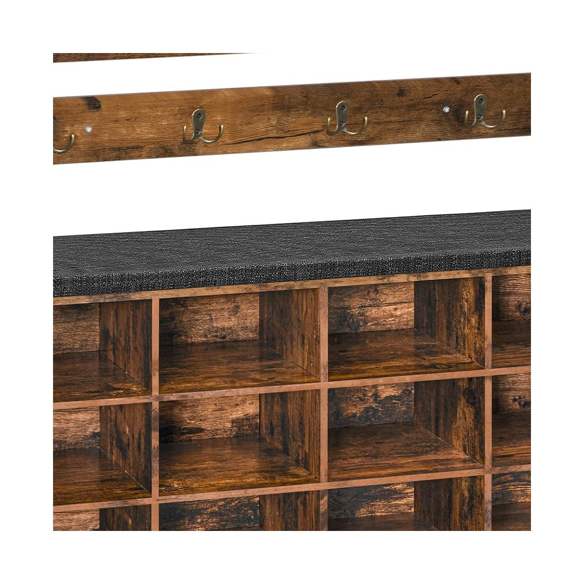 Shoe Storage Bench with Cushion, 39.4 L Entryway Bench with 12 Cubbies, Entryway Hall Tree with Storage, Shoe Cabin - source derived detail