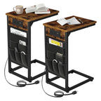 Sharkjm Slim C-Shaped End Table with Charging Station and 6 Storage Pockets, Rustic Brown - product image 1