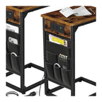 Sharkjm Slim C-Shaped End Table with Charging Station and 6 Storage Pockets, Rustic Brown - product image 2
