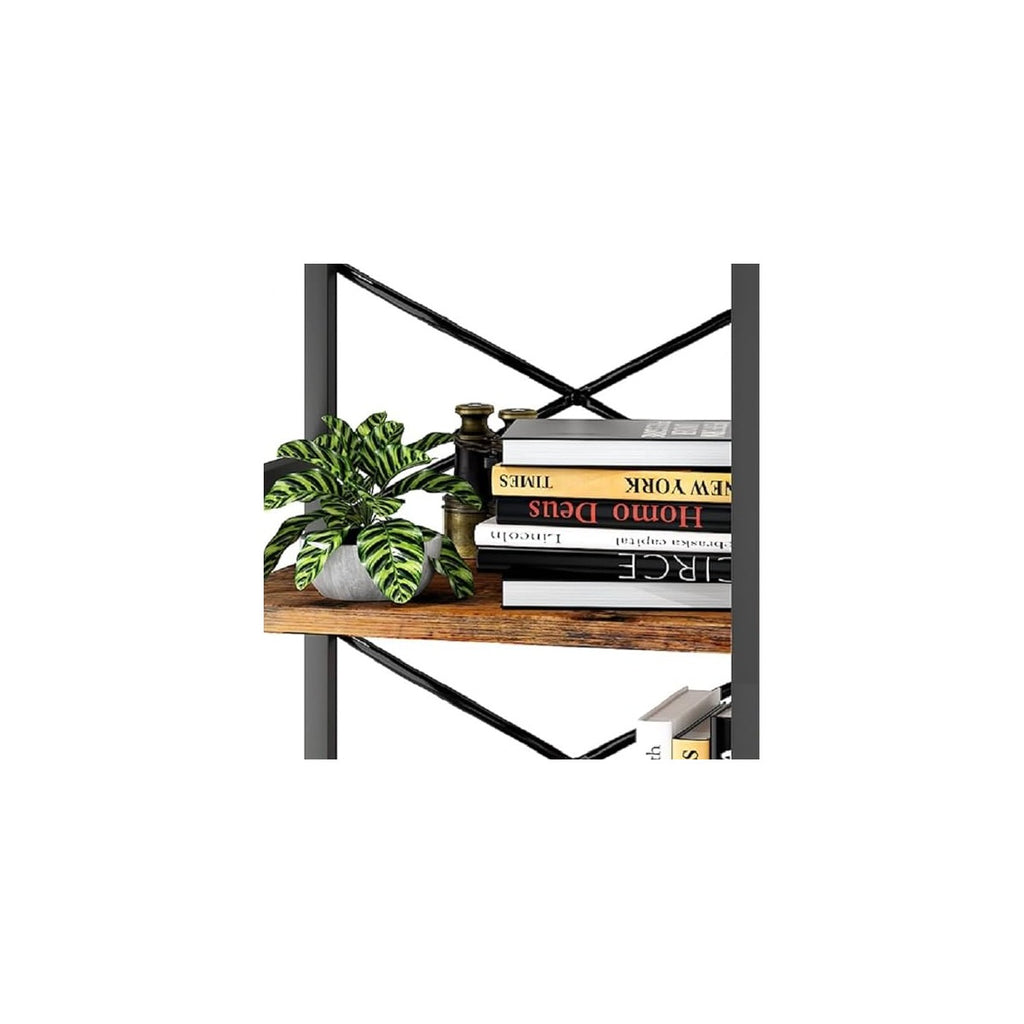 Homeiju Bookshelf, 3 Tier Industrial Bookcase, Metal Small Bookcase, Rustic Etagere Book Shelf Storage Organizer fo - source derived detail