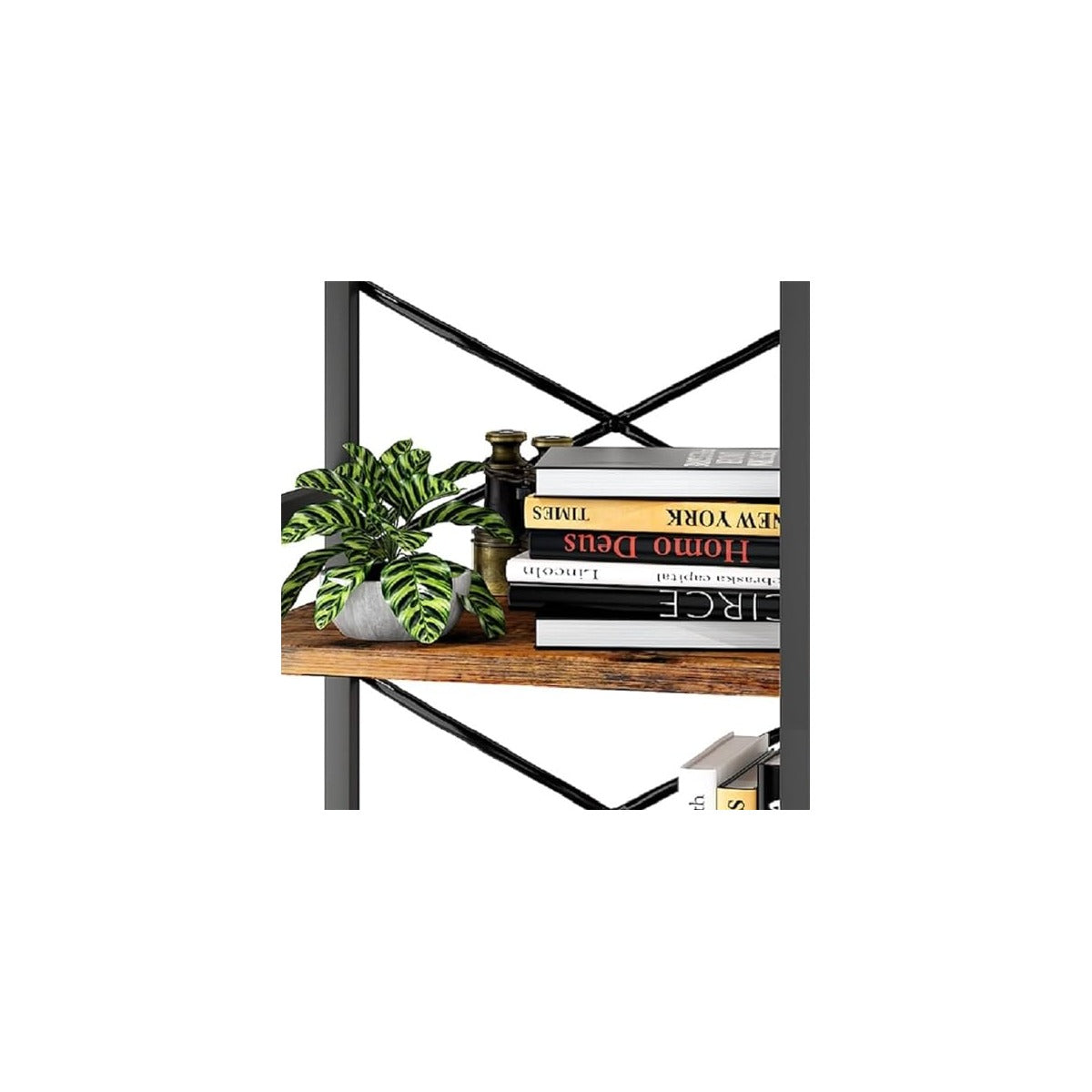 Homeiju Bookshelf, 3 Tier Industrial Bookcase, Metal Small Bookcase, Rustic Etagere Book Shelf Storage Organizer fo - source derived detail