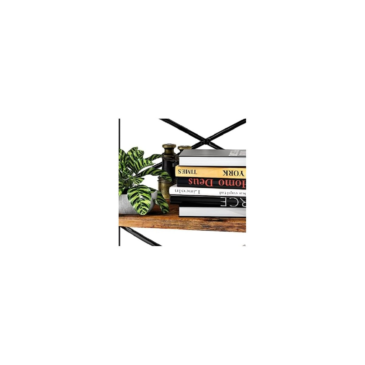Homeiju Bookshelf, 3 Tier Industrial Bookcase, Metal Small Bookcase, Rustic Etagere Book Shelf Storage Organizer fo - source derived closeup