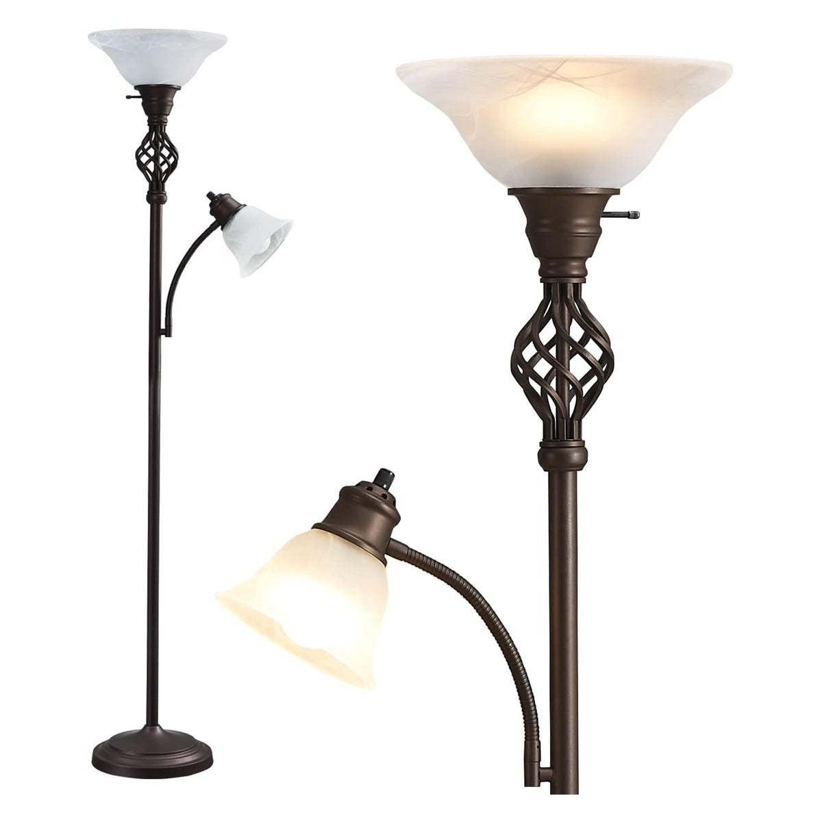 Torchiere Floor Lamp for Living Room, LED Standing Reading Light for Bedroom with Glass Shade for Living Room Corne - white main