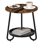 Sharkjm 15.7 in 2-Tier Round Side Table with Lower Metal Tray, Rustic Brown - product image 1