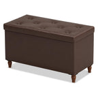 Sharkjm 30 in Folding Faux Leather Storage Ottoman Bench with Wood Legs, Brown - product image 1