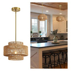 Sharkjm 12.4 in Rattan Pendant Chandelier, 1-Light, Natural and Gold - product image 1
