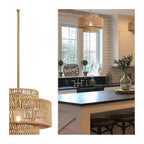 Sharkjm 12.4 in Rattan Pendant Chandelier, 1-Light, Natural and Gold - product image 2
