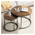 Sharkjm Round Nesting Coffee Tables with Curved Metal Frames, Set of 2, Rustic Brown - product image 1