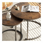 Sharkjm Round Nesting Coffee Tables with Curved Metal Frames, Set of 2, Rustic Brown - product image 2