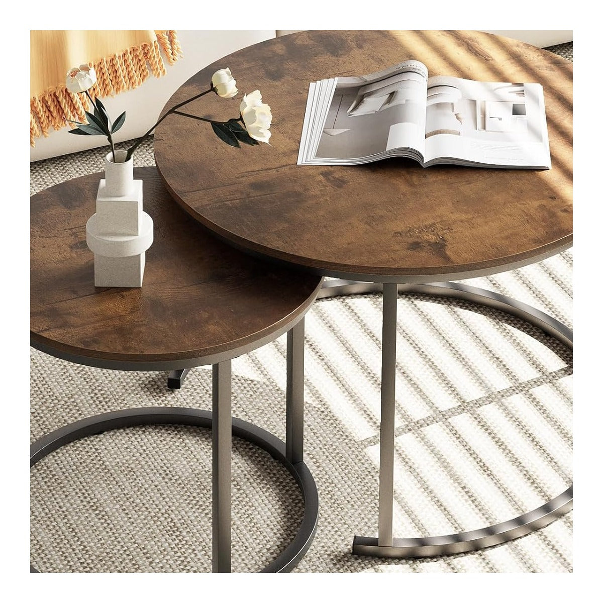 Coffee Table Nesting Round Table Set of 2 Side Table with Sturdy Metal Frame for Living Room Bedroom Apartment Mode - source derived detail
