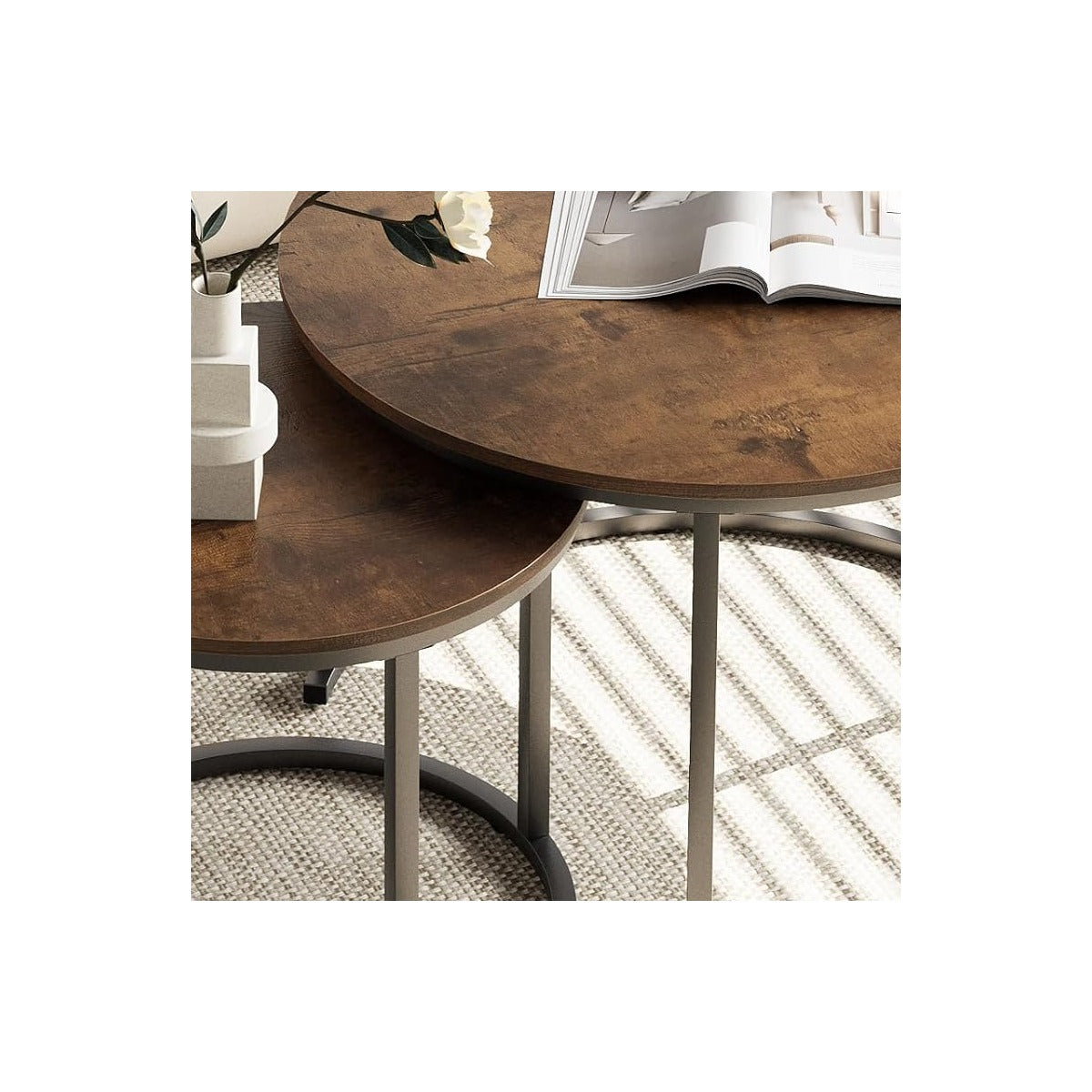Coffee Table Nesting Round Table Set of 2 Side Table with Sturdy Metal Frame for Living Room Bedroom Apartment Mode - source derived closeup