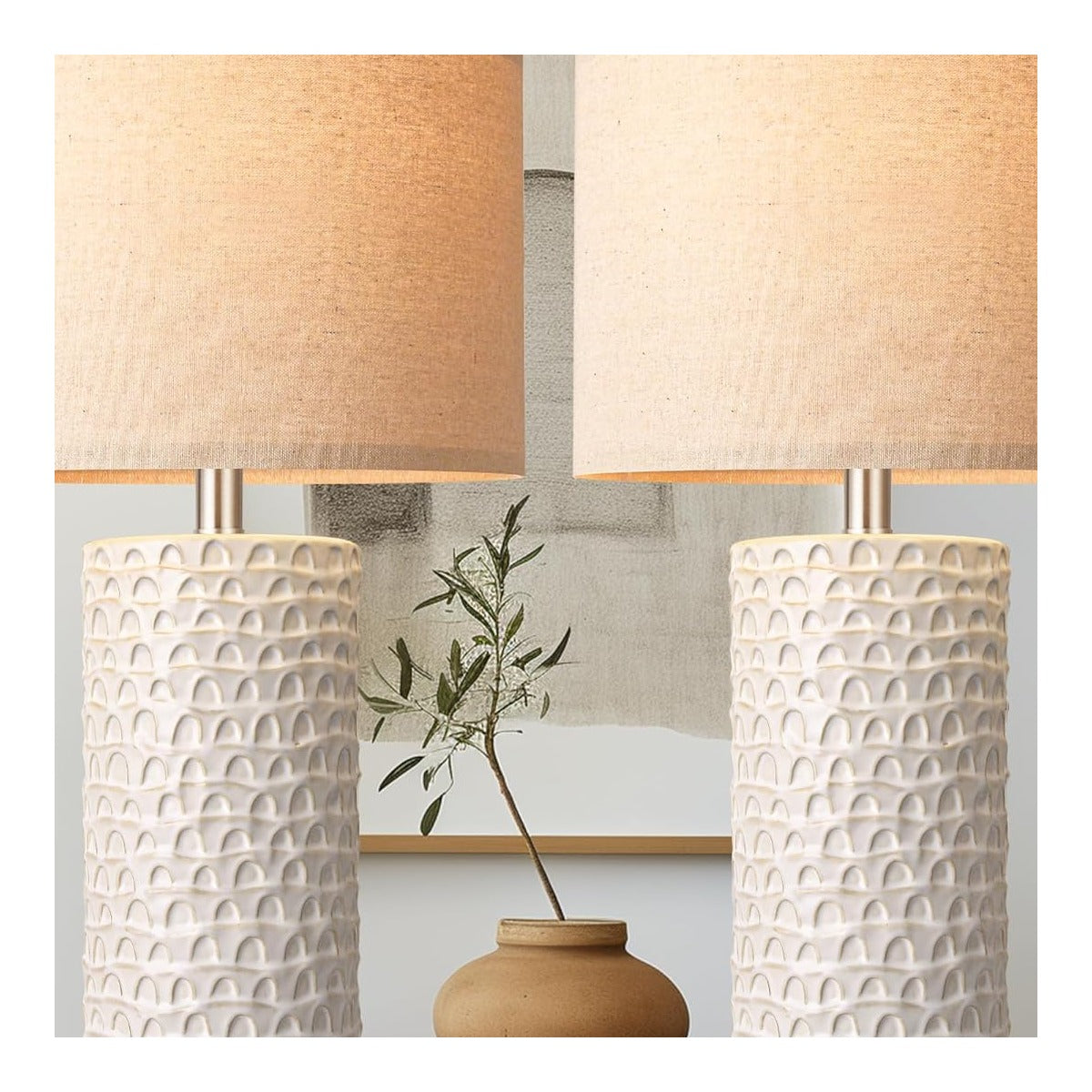 23 Modern Ceramic Table Lamp Set of 2, Table Lamps for Living Room, Rustic Farmhouse Bedside Lamps Nightstand lamp - source derived detail