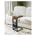 Sharkjm C-Shaped End Table with USB-C Charging and Storage Pockets, Rustic Brown - product image 1