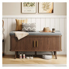 Sharkjm 39 in Shoe Storage Bench with Sliding Door and Cushion, Walnut - product image 1