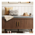 Sharkjm 39 in Shoe Storage Bench with Sliding Door and Cushion, Walnut - product image 2